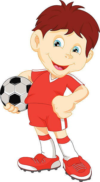 illustrazioni stock, clip art, cartoni animati e icone di tendenza di ragazzo carino calciatore - soccer action child purple