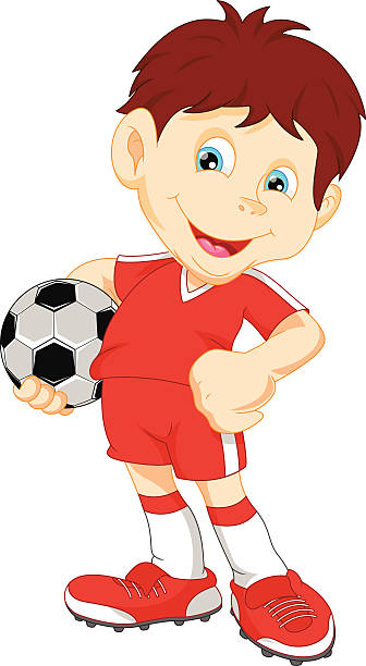 милый мальчик футболист - soccer action child purple stock illustrations