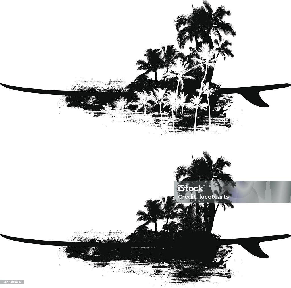 Beauté de l'été avec planche de surf sur la côte - clipart vectoriel de Plage libre de droits