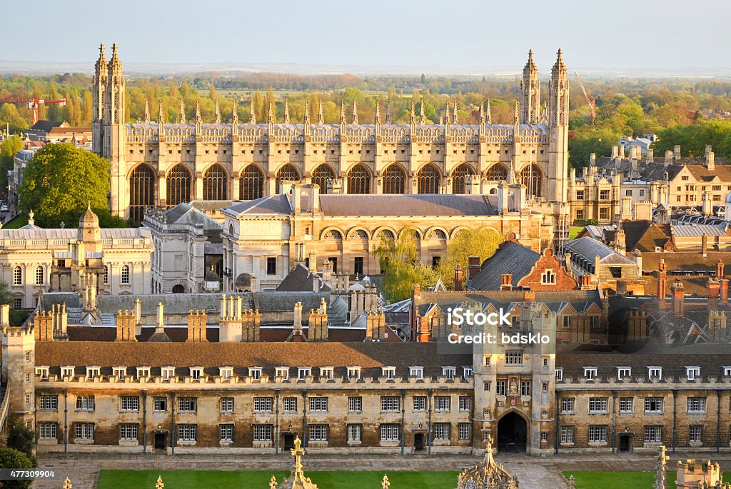 View of Cambridge's Colleges Panoramic view of several College buildings in Cambridge, seen from the tower of St. John's College Cambridge - England Stock Photo