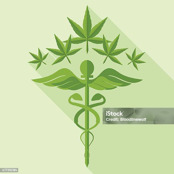 Medical Marijuana Concept And Caduceus Stock Illustration - Download Image Now - 2015, Agriculture, Caduceus