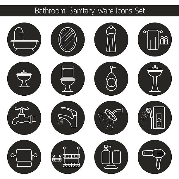 stockillustraties, clipart, cartoons en iconen met bathroom line icons set - hotel shampoo