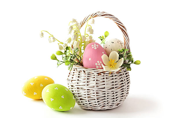 easter basket - easter or easter bunny or easter egg or easter basket not business not silhouette stock-fotos und bilder
