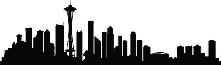 Seattle city skyline silhouette background, vector illustration. Full editable EPS 8. File contains gradients and transparency.