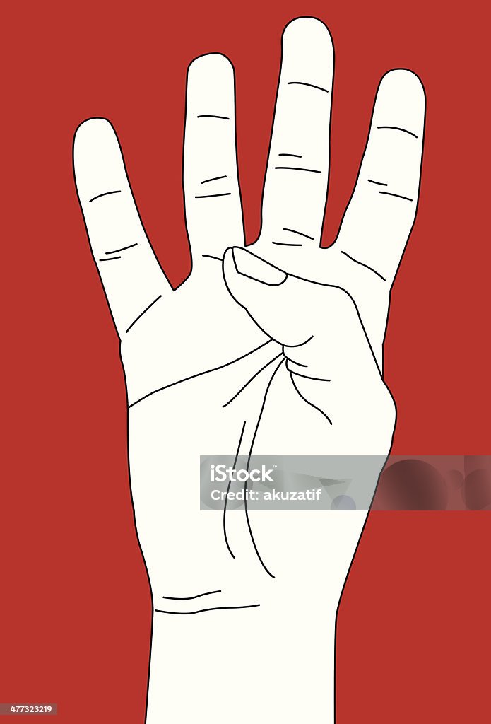 Human Hand Showing Number Four Human hand gestures number 4, all vector, colors are changeable. Communication stock vector