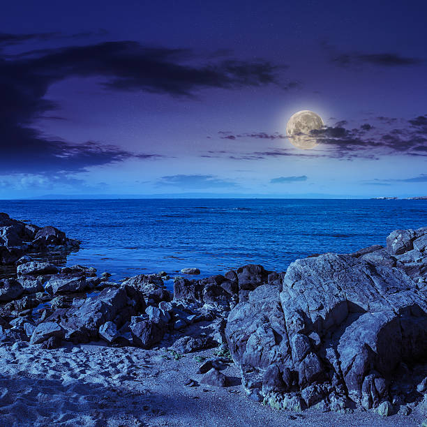 istock sea waves breaking on the sandy beach at night 477327475