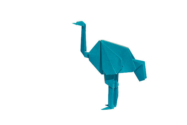 istock Cyan Origami bird ostrich isoated on white 477327859