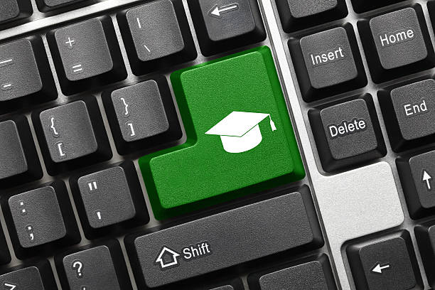 istock Conceptual keyboard - Green key with graduation cap 477328020