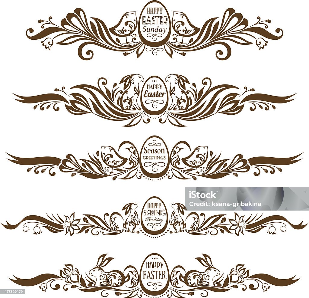 Set of easter decorative borders Set of easter decorative borders. Monochrome variant Animal stock vector