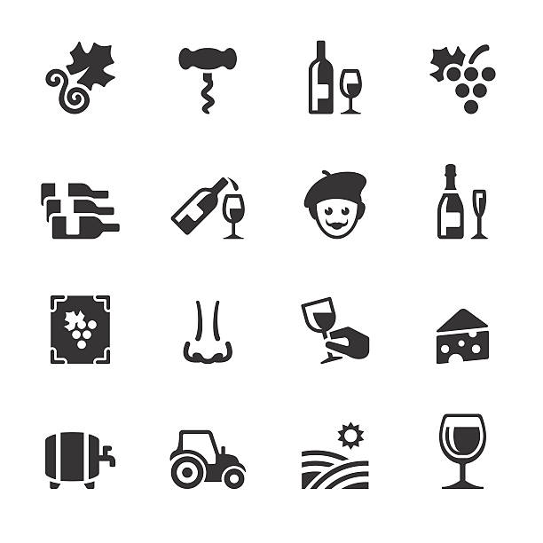 illustrazioni stock, clip art, cartoni animati e icone di tendenza di soulico icone vino-vigneto - scodella immagine