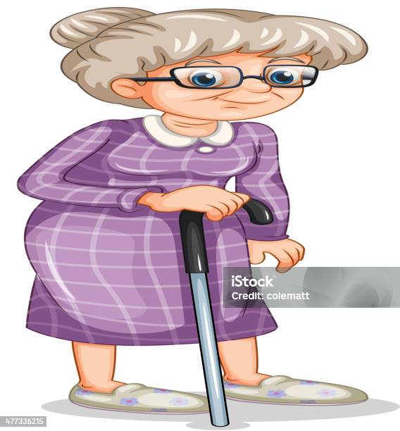 Old Woman With A Cane Stock Illustration - Download Image Now - Adult, Backgrounds, Checked Pattern