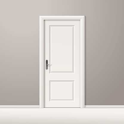 Vector White Closed Door with Frame Isolated on Background