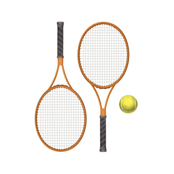 Vector illustration of Vector Tennis Rackets with Ball Isolated on White Background