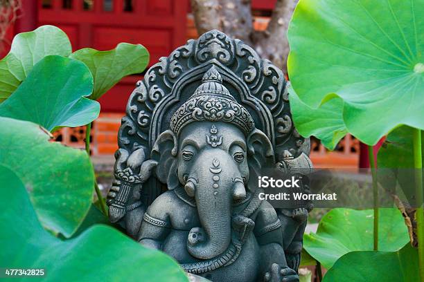 Face Close To The Statue Of Ganesh In Lotus Leaf Stock Photo - Download Image Now - Animal, Architecture, Art