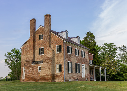 Riverdale, Maryland, USA - May 18, 2015: The plantation house on the historical site of Mount Calvert Historical and Archaeological Park.