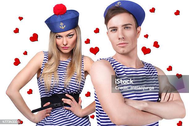 Amoroso Marinheiro Casal Homem E Mulher - Fotografias de stock e mais imagens de Adulto - Adulto, Amor, Azul
