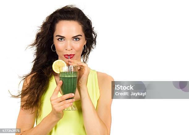 Woman Drinking A Green Smoothie Stock Photo - Download Image Now - Drinking, Juice - Drink, Cut Out