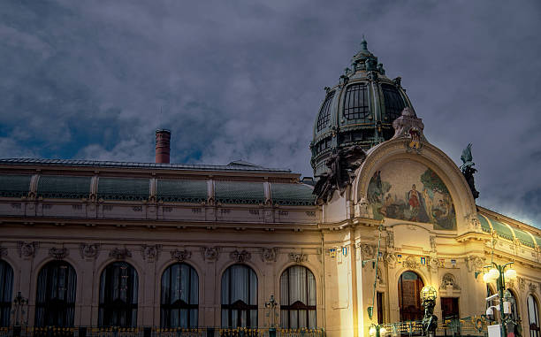 istock Municipal house Prague during night time 477347220