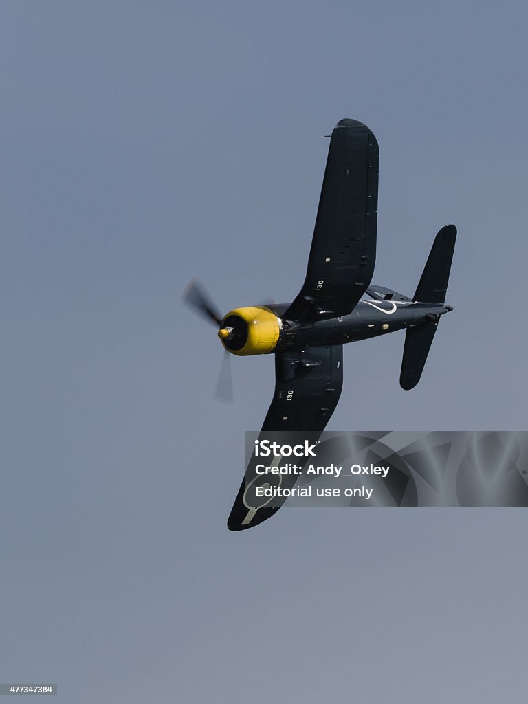 US Chance Vought Corsair aircraft Duxford, UK - May 23rd, 2015: A vintage US Chance Vought Corsair aircraft, flying at Duxford VE Day Airshow 1940-1949 Stock Photo