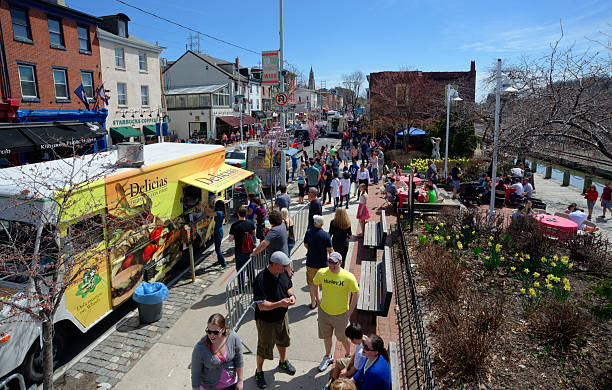 Food Truck Festival on Manayunk' Main Street in Philadelphia, PA stock photo