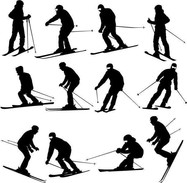 ilustrações de stock, clip art, desenhos animados e ícones de montanha esquiador - slalom skiing
