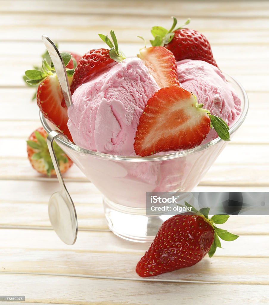 strawberry ice cream served with fresh berries Berry Fruit Stock Photo