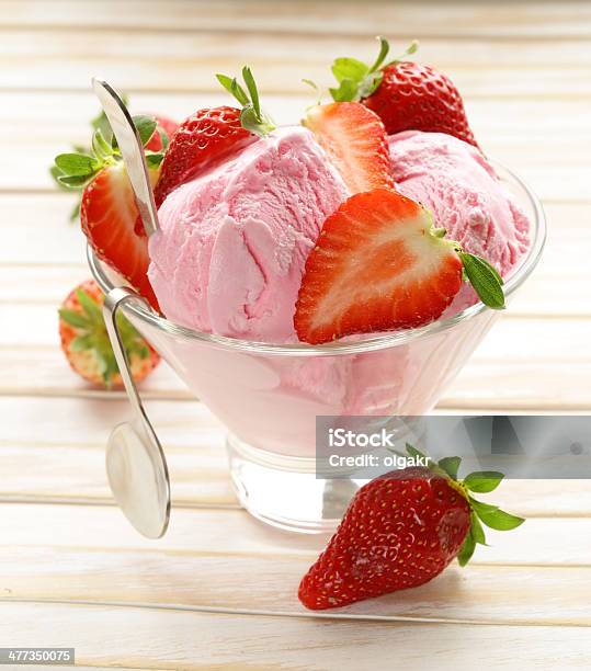 Strawberry Ice Cream Served With Fresh Berries Stock Photo - Download Image Now - Berry Fruit, Bowl, Close-up