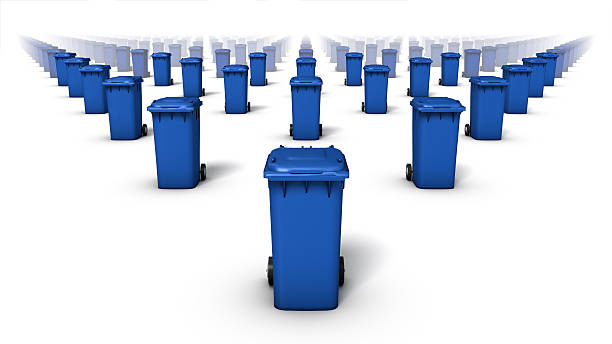 Front view of trash cans (blue) stock photo