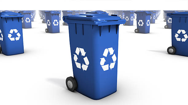 istock Close up diagonal view of recycle bins (blue) 477350339