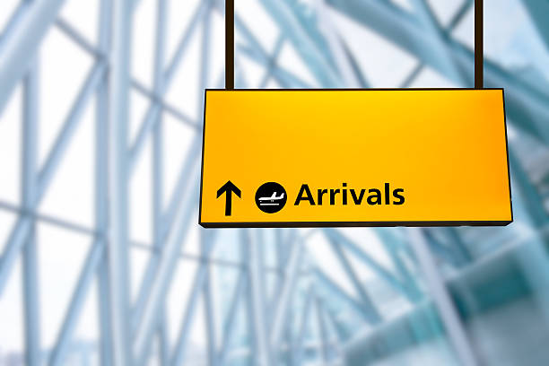 Check in, Airport Departure & Arrival information board sign