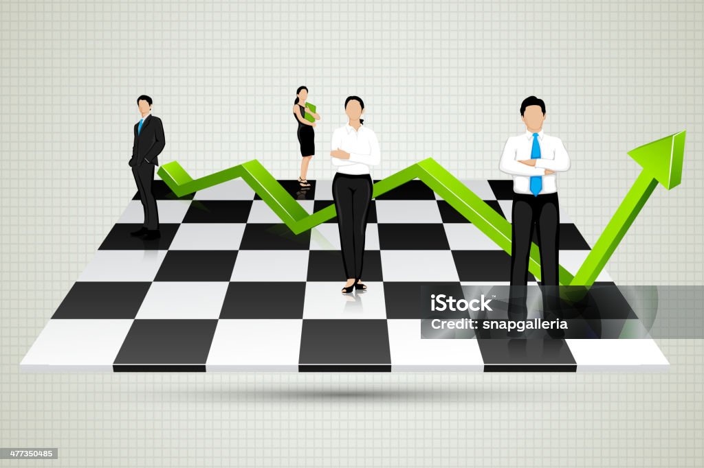 Businesspeople with arrow standing on Chessboard easy to edit vector illustration of businesspeople with arrow standing on chessboard Adult stock vector
