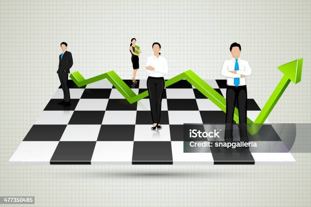 Businesspeople With Arrow Standing On Chessboard Stock Illustration - Download Image Now - Adult, Business, Business Person