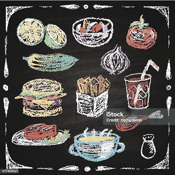 Hand Drawn Restaurant Menu Elements Stock Illustration - Download Image Now - Chalk - Art Equipment, Soup, Chalk Drawing