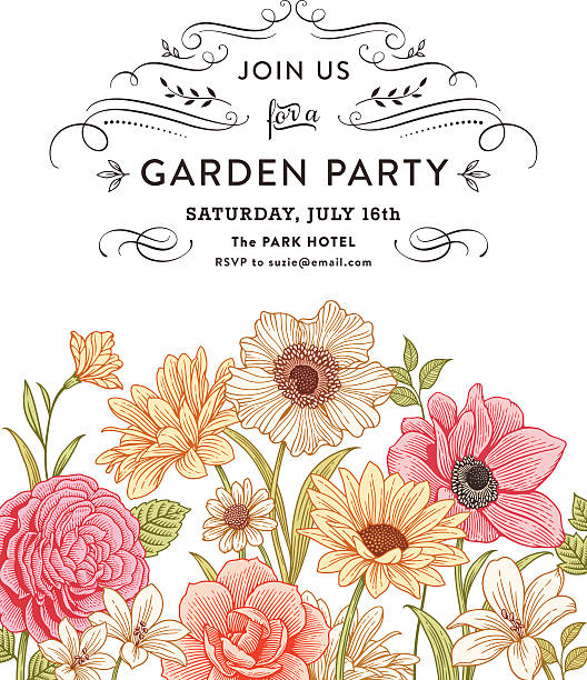 Colorful flower invitation with vintage flowers and calligraphy swirls.File is layered with global colors.Hi res jpeg without text and uncropped AI 10 included.More works like this linked below.