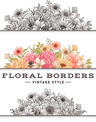 Vintage flower borders, frames.File is layered with global colors.More works like this linked below.