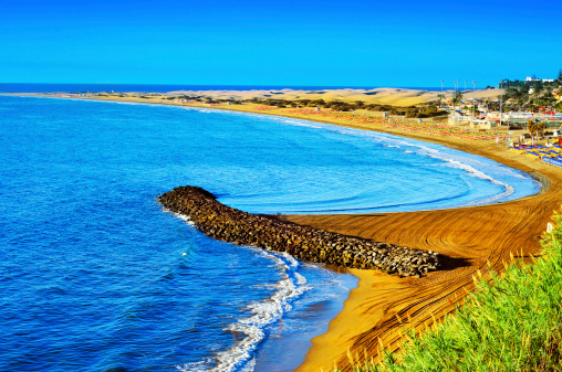 Playa del Ingles beach and Maspalomas Dunes, Gran Canaria, Canary Islands, Spain