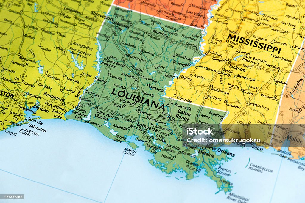 Map of Louisiana State in US Map of Louisiana State in USA. Detail from the World Map. Louisiana Stock Photo