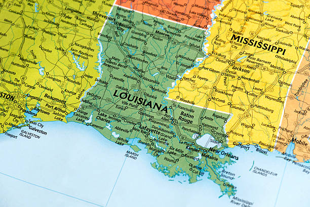Map of Louisiana State in US Map of Louisiana State in USA. Detail from the World Map. lafayette louisiana photos stock pictures, royalty-free photos & images