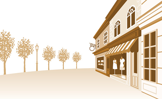 Shop Street,Sepia Toned.Vector illustration.