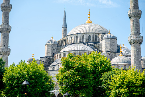 View on the famous Blue mosque Sultan Ahmet Cami in Istanbul, Turkey