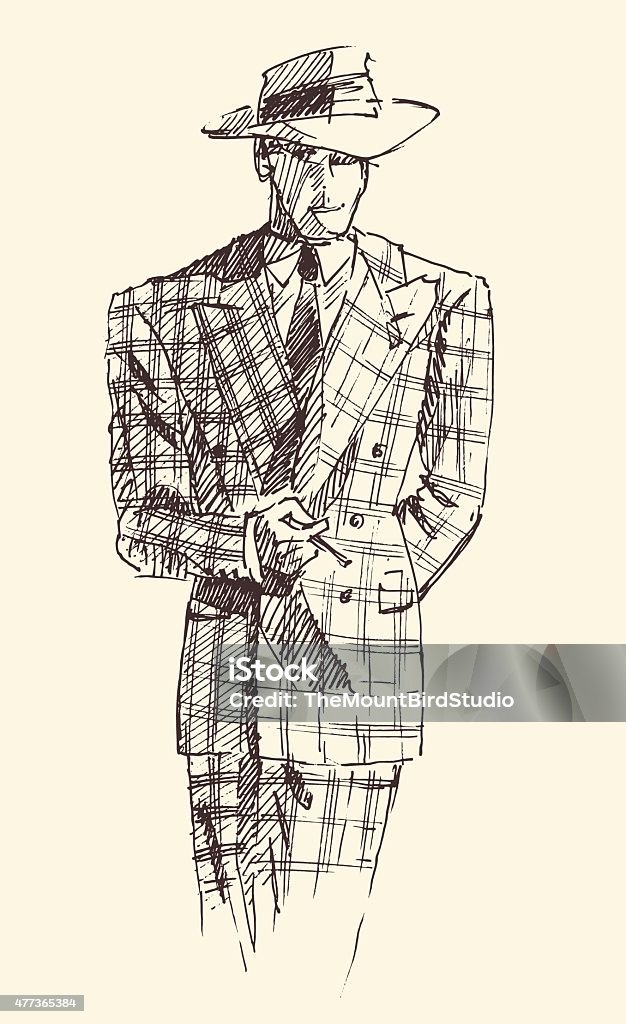 Fashion men in checkered suite with hat vector - Royalty-free 2015 vectorkunst