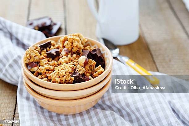 Bowl Of Granola And Chocolate Chips Stock Photo - Download Image Now - Bowl, Breakfast, Breakfast Cereal