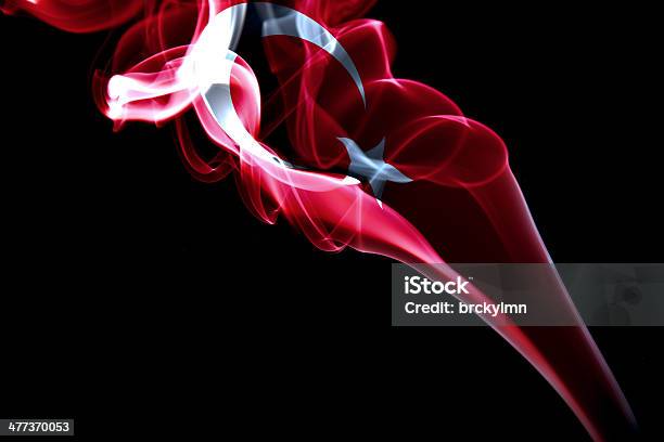 Turkish Flag On Smoke Stock Photo - Download Image Now - Abstract, Backgrounds, Black Background