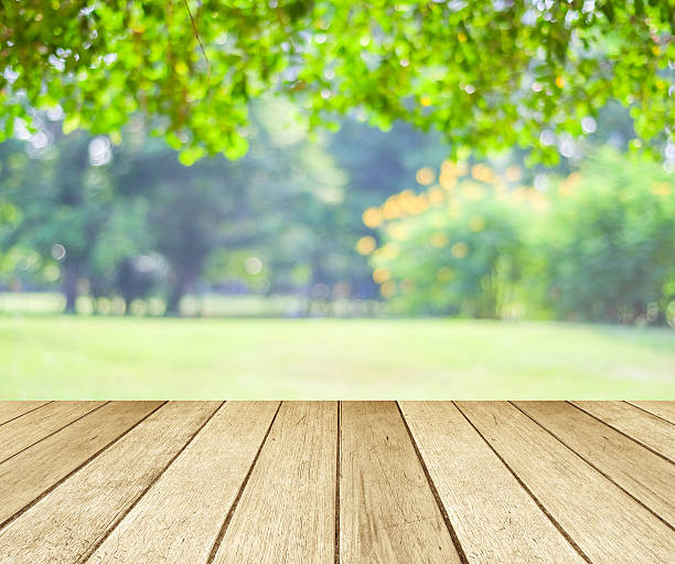 istock Perspective wood over blur trees with bokeh background, spring a 477372232