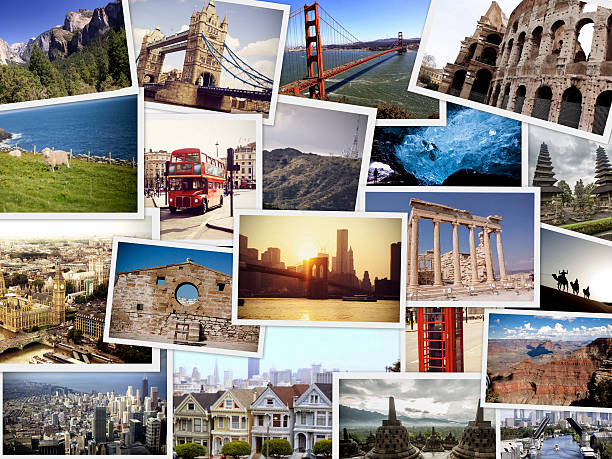 collage de imágenes de viajes mundo - turismo vacaciones fotos fotografías e imágenes de stock