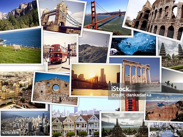Travel Collage World Images Stock Photo - Download Image Now - Postcard, Image Montage, Composite Image