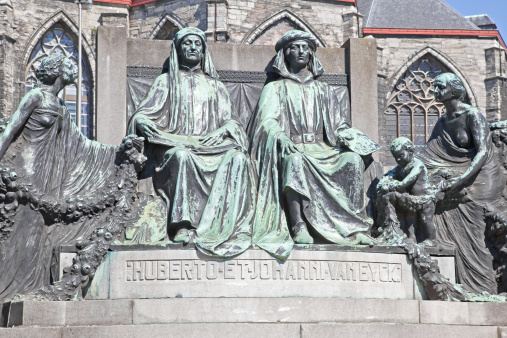 Ghent. Sculptural composition. Flemish artists Hubert and Jan van Eyck. 1913 year