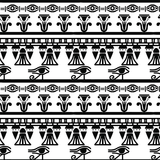 이집트어 연속무늬 - egyptian culture hieroglyphics human eye symbol stock illustrations