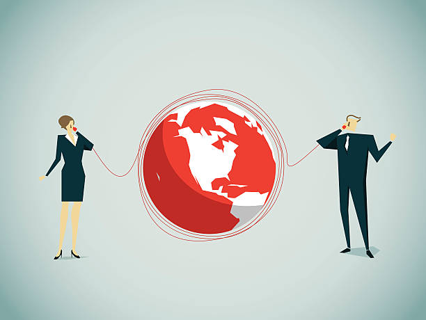 illustrations, cliparts, dessins animés et icônes de globe d'affaires - cooperation two people vector red