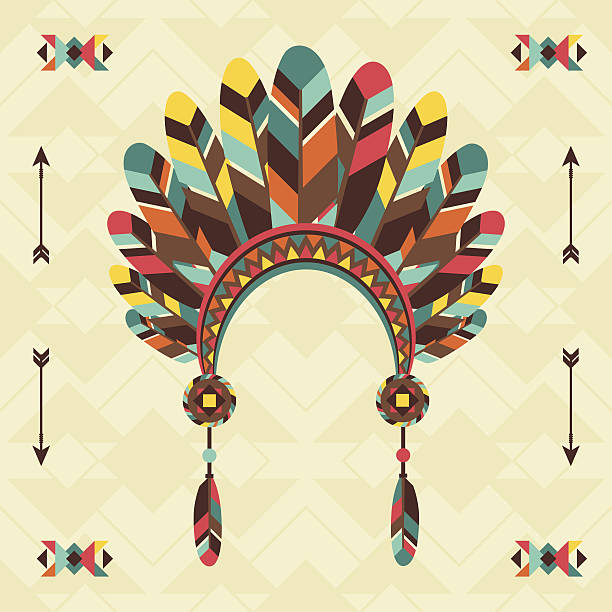 ilustraciones, imágenes clip art, dibujos animados e iconos de stock de etnia navajo fondo con cinta para la cabeza de diseño. - headdress
